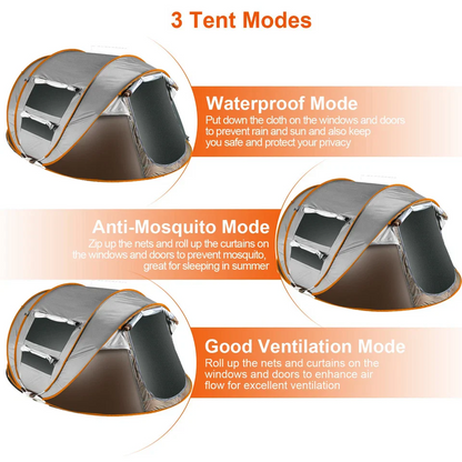 Back door of camping tent 4-6 person pop up with double-zip design