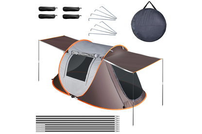 Side view of camping tent 4-6 person pop up with mesh windows for ventilation