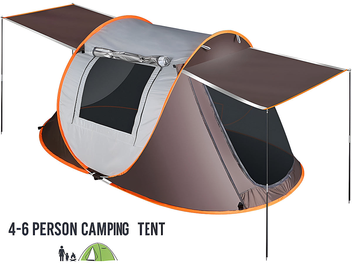 Interior of camping tent 4-6 person pop up with hanging hook and inner pocket