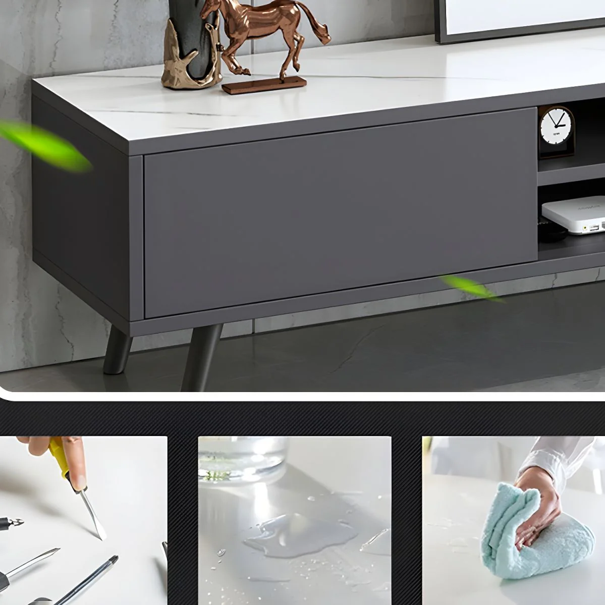 Entertainment Unit TV Stand showing stable leg support