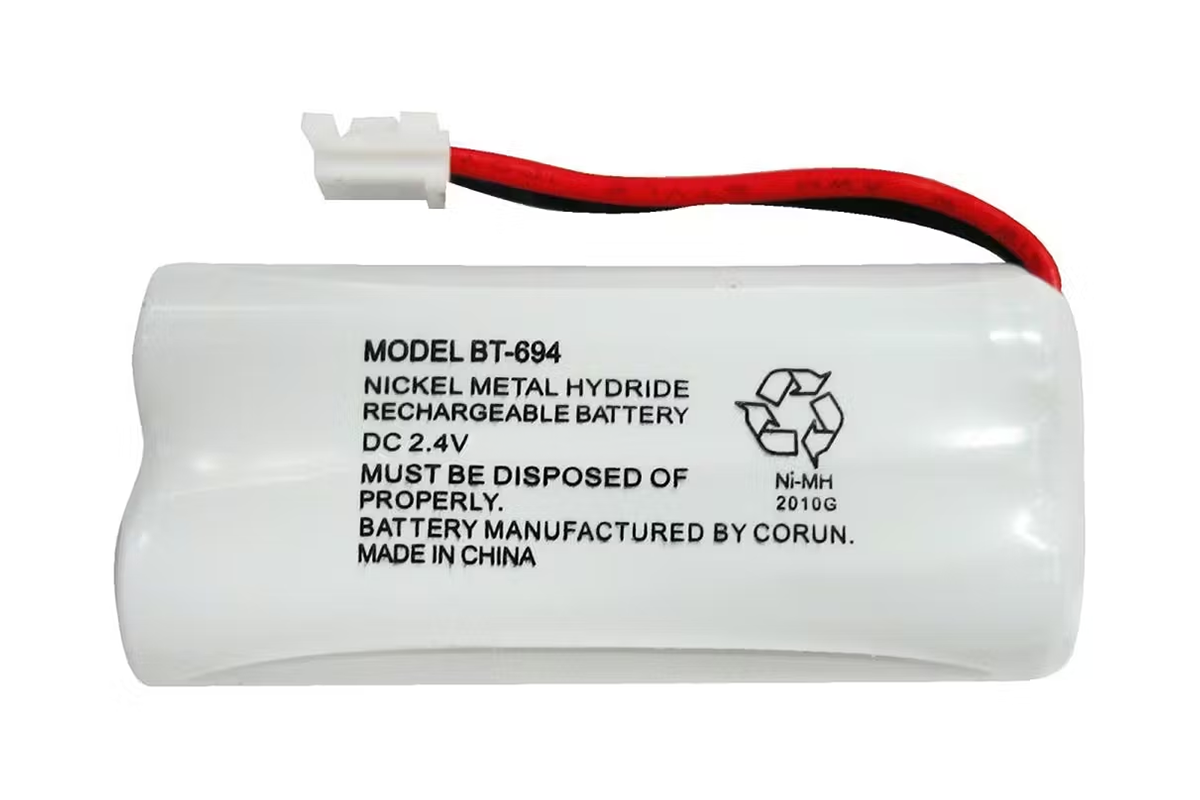 Side angle of Uniden BT694 replacement battery with label visible