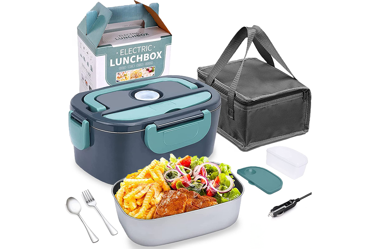 Top view of electric lunch box with stainless steel inner container