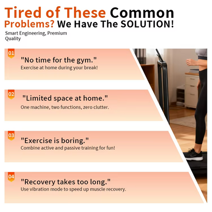 Folded treadmill with vibration plate saving space in a home office