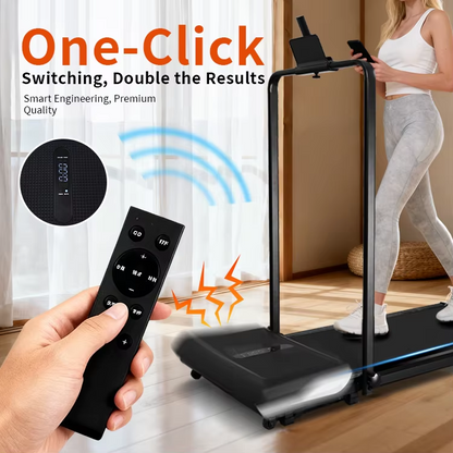 User walking on treadmill with vibration plate at low speed