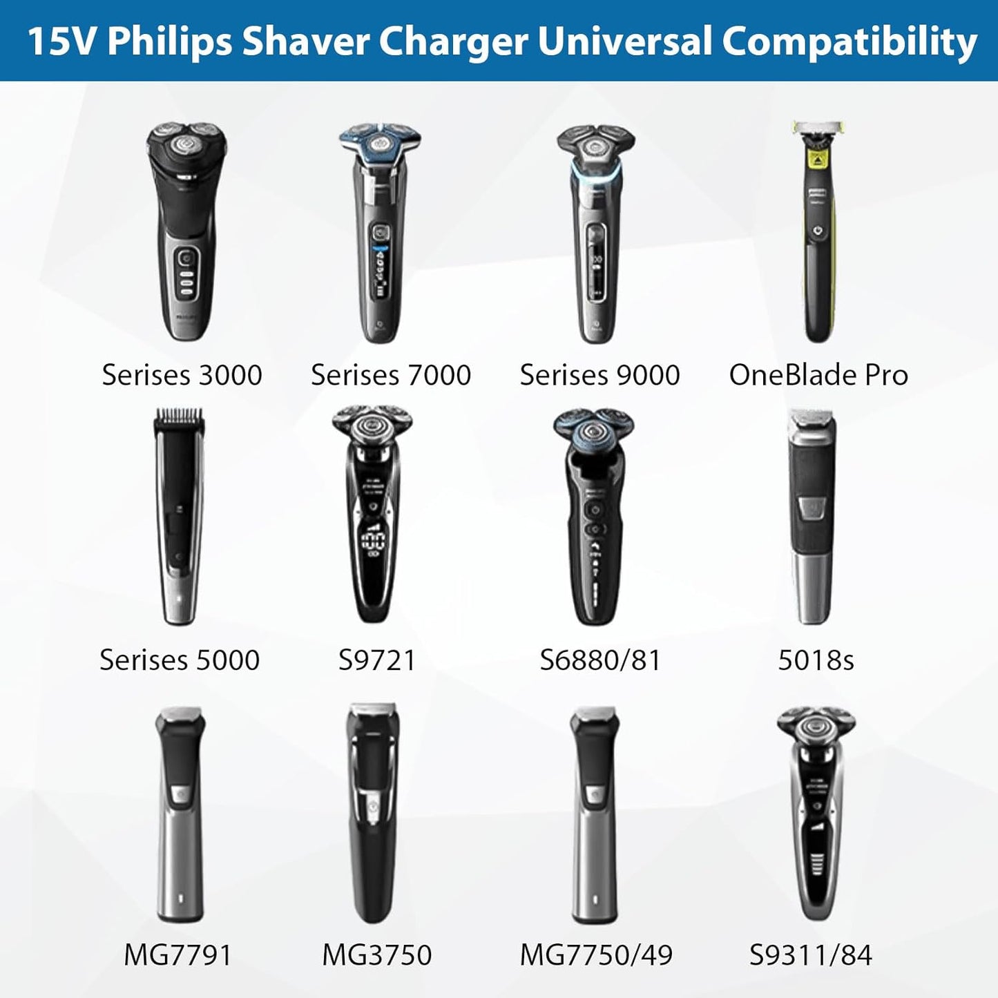 USB charger cable for Philips shaver lying flat on white surface