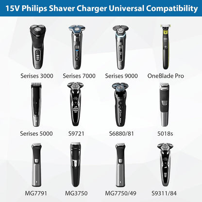 USB charger cable for Philips shaver lying flat on white surface
