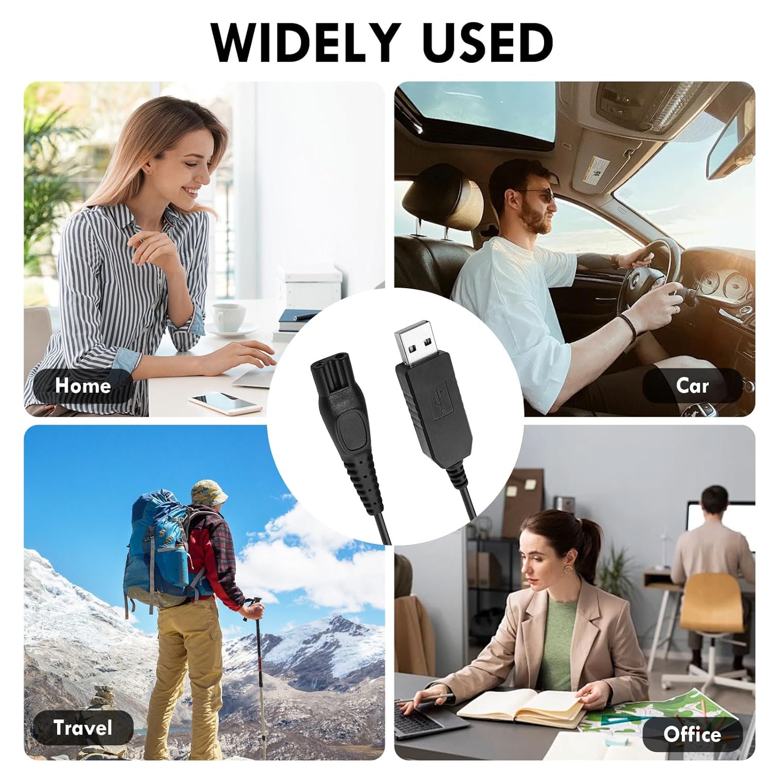 Compact Philips shaver USB charger cable coiled for travel use