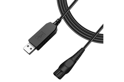 Close up of Philips shaver USB charger cable plug compatible with HQ8505