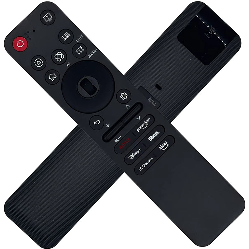 LG TV Remote MR25GA showing front buttons and scroll wheel