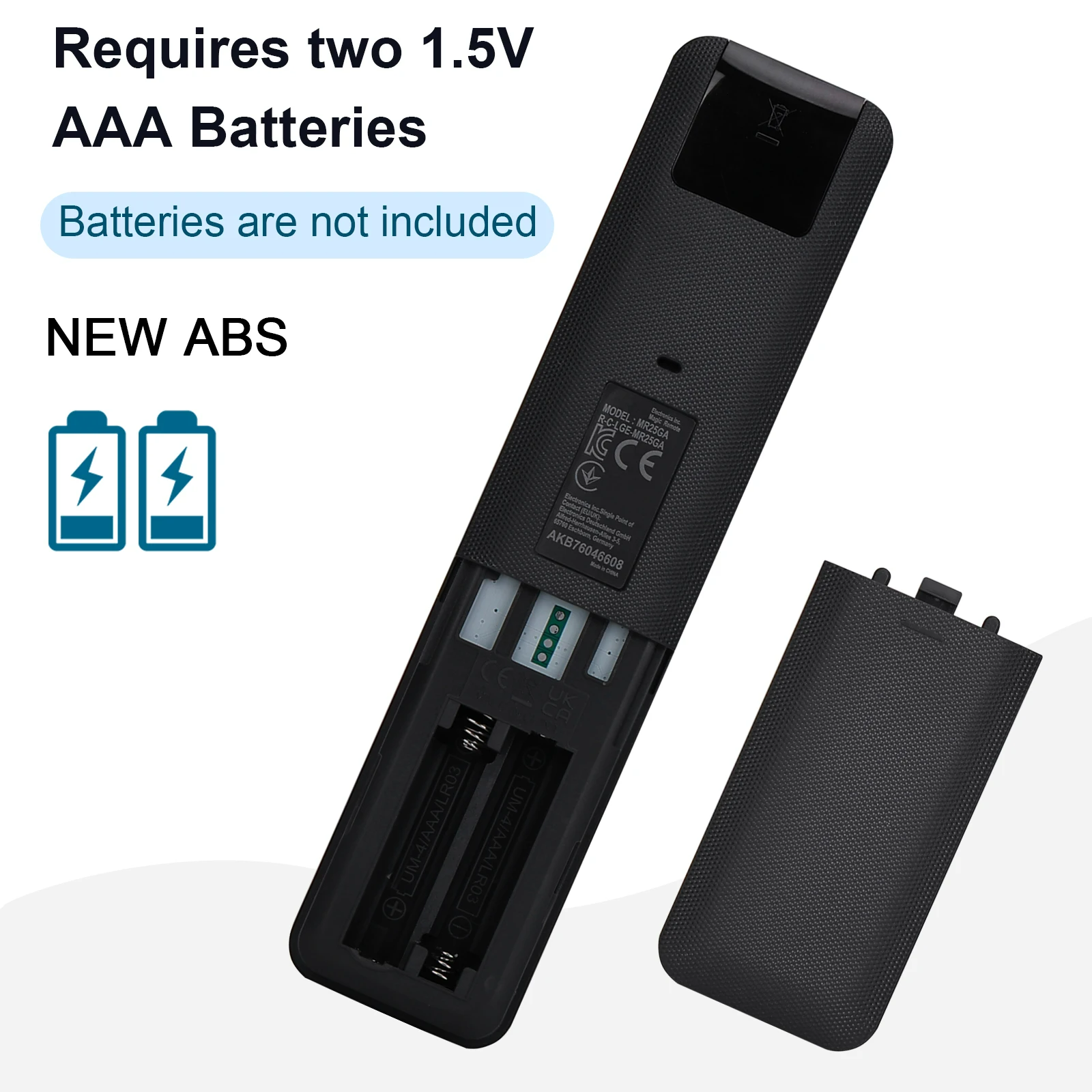 LG TV Remote MR25GA resting on wooden table with clear view