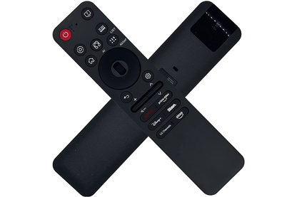 Side view of LG TV Remote MR25GA highlighting ergonomic grip