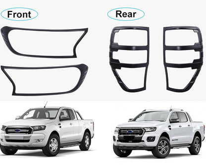 Pair of headlight and tail light covers displayed on bench