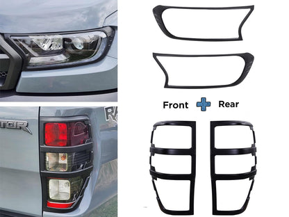 Pair of headlight and tail light covers displayed on bench