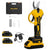 Cordless electric pruning shears side view showing yellow and black body