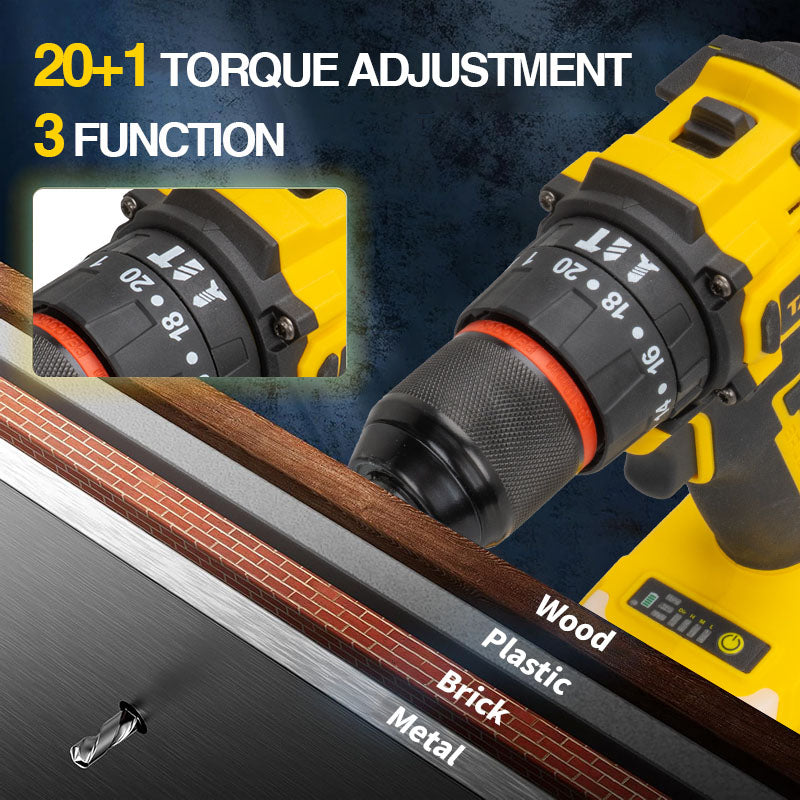 Cordless drill driver with battery pack inserted and safety lock visible