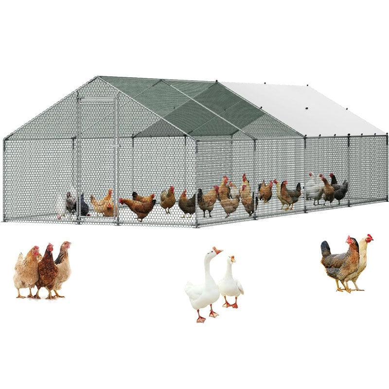 Chicken coop side view showing galvanized steel frame