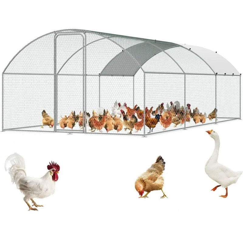 Chicken coop run side view showing galvanized steel frame