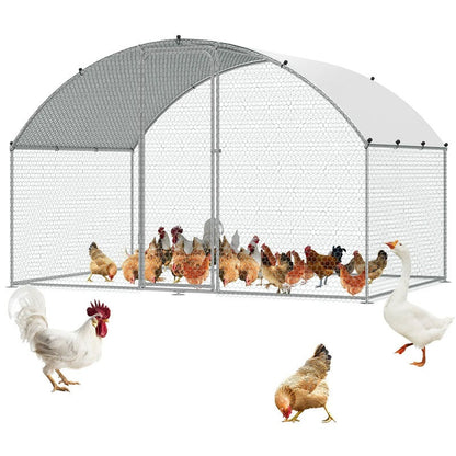 Outdoor chicken coop showing galvanised steel frame and mesh sides