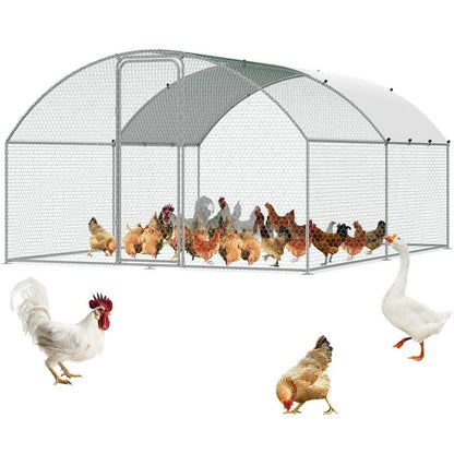 Outdoor chicken coop showing galvanised steel frame structure