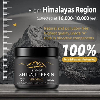 Side view of Organic Shilajit Resin jar showing label details