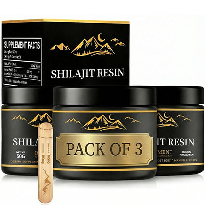 Organic Shilajit Resin 150g jar showing dark resin texture