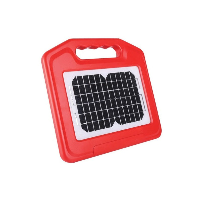 Solar electric fence energiser front view showing solar panel