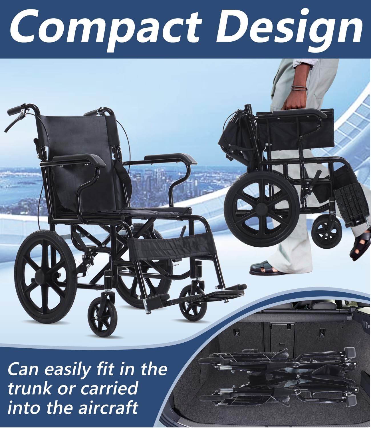 Portable Wheelchair Foldable Wheel Chair 16 Inch