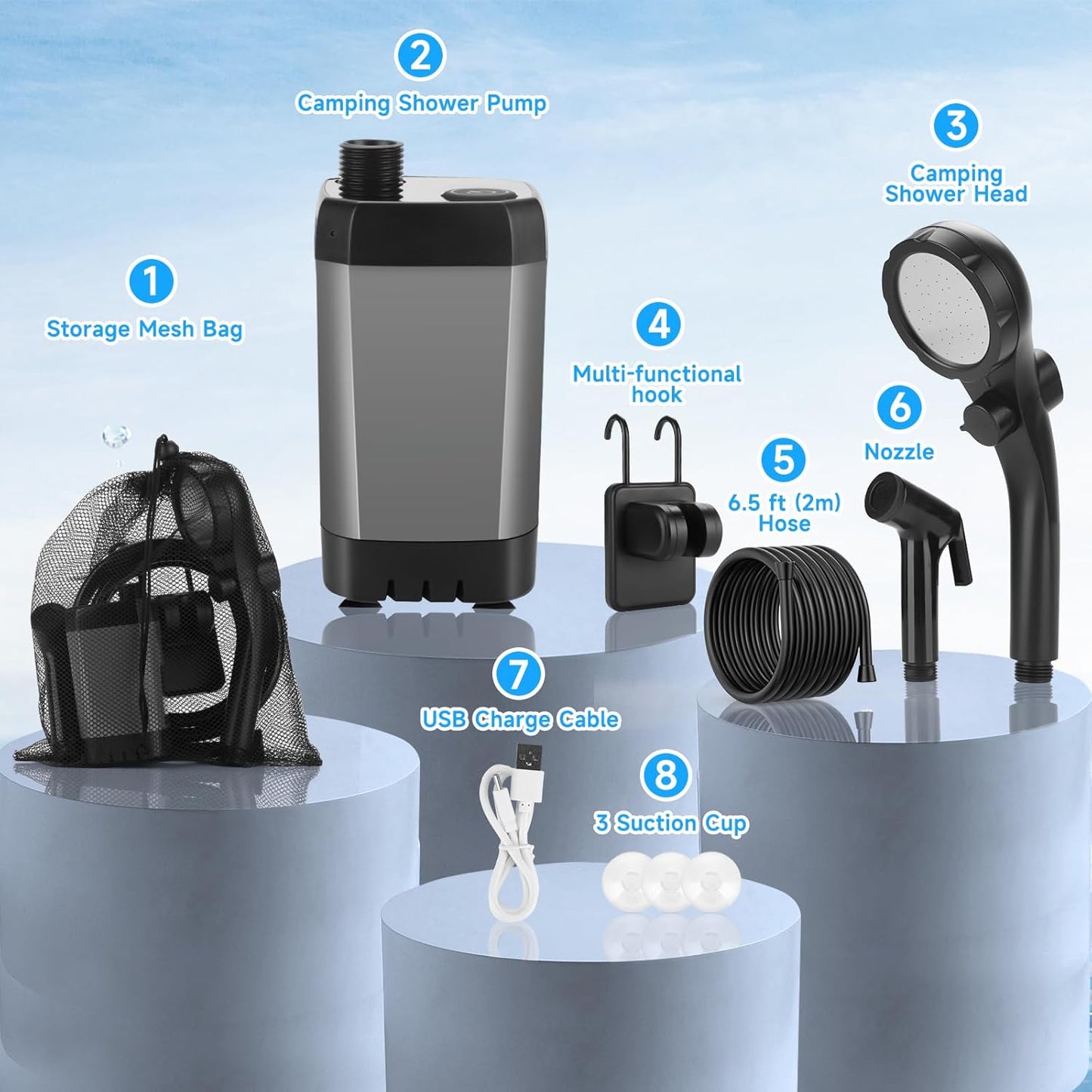 Portable Shower Kit Camping Shower Kit with Bucket