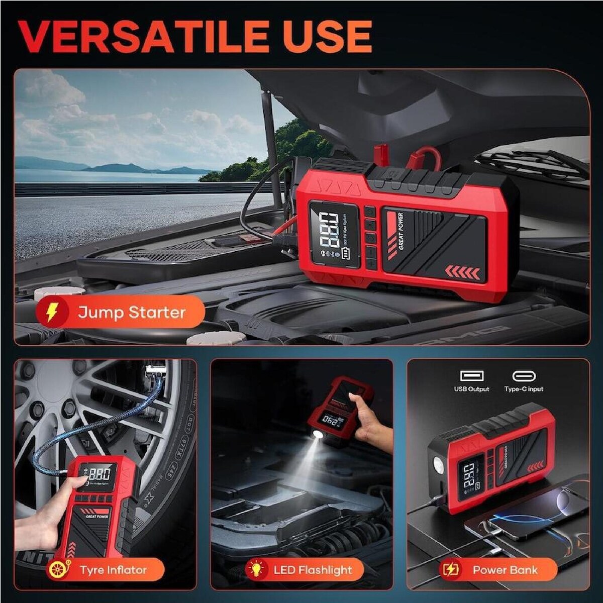 Car Jump Starter Pack 4IN1 12V