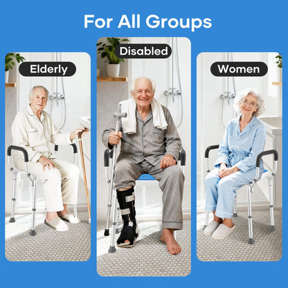 Adjustable Shower Chair Seat Bath Stool with Padded Armrests