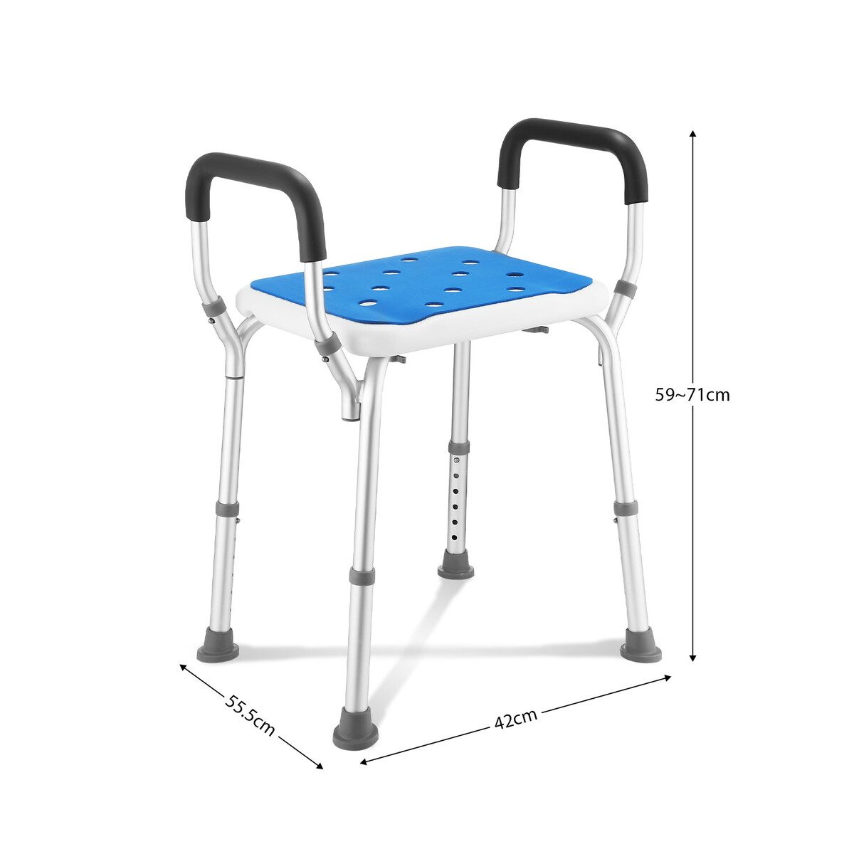 Adjustable Shower Chair Seat Bath Stool with Padded Armrests