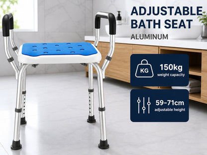 Adjustable Shower Chair Seat Bath Stool with Padded Armrests