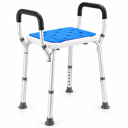 Adjustable Shower Chair Seat Bath Stool with Padded Armrests
