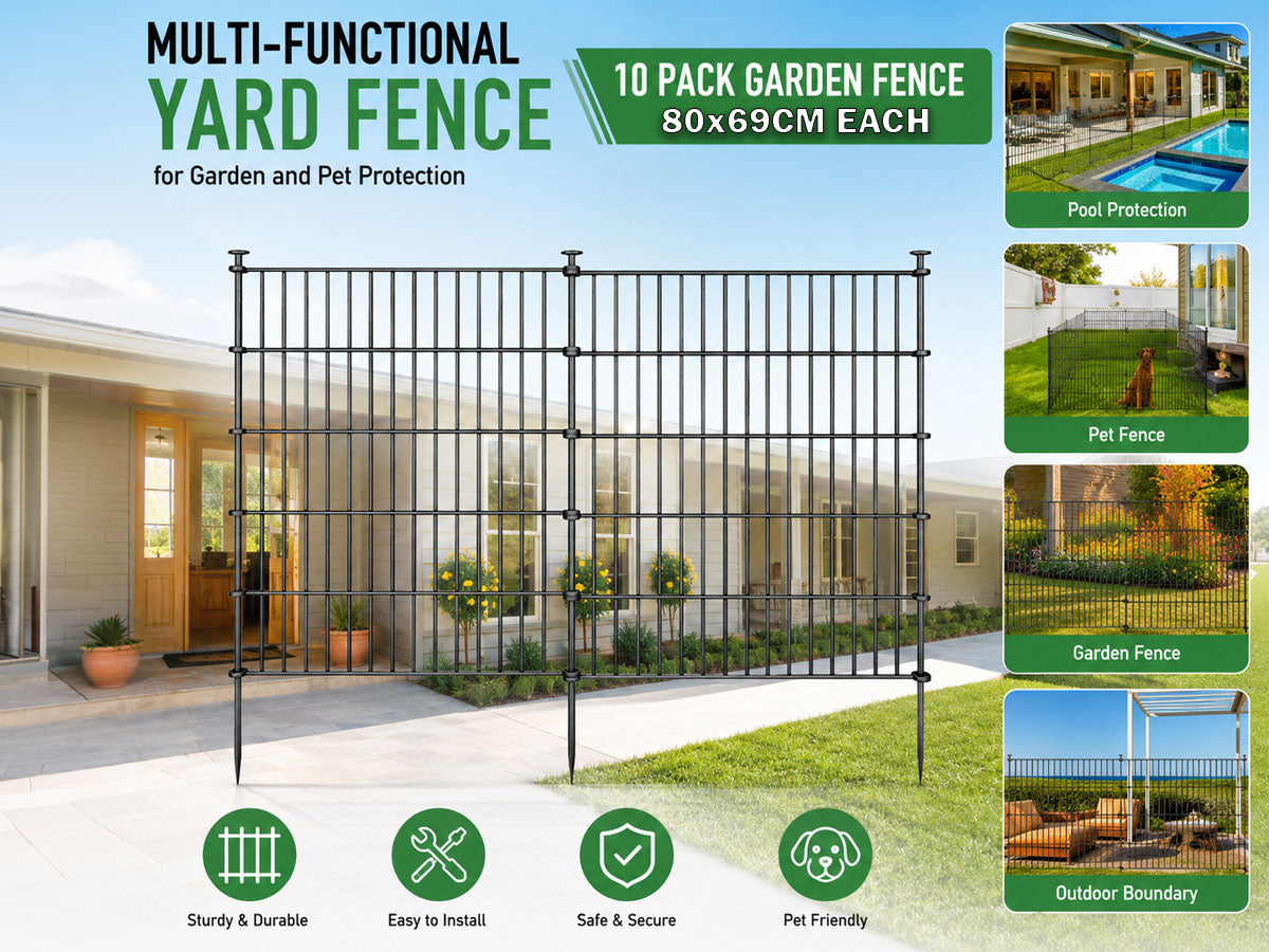 10 Pack Metal Garden Barrier Fence Animal Fence Panels,Garden Border