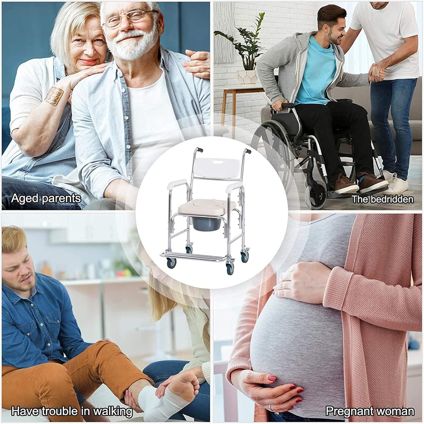Mobile Shower Toilet Commode Chair