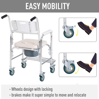 Mobile Shower Toilet Commode Chair