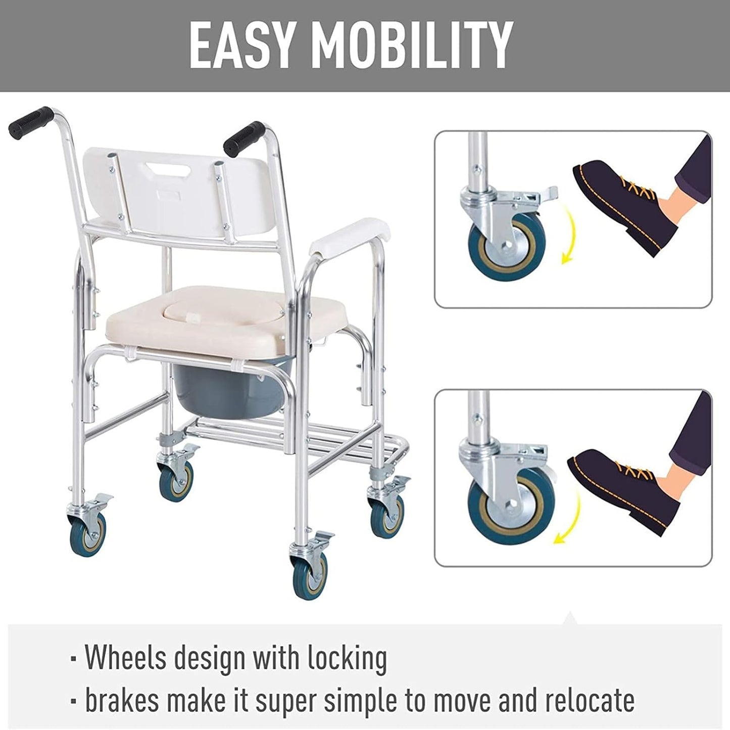 Mobile Shower Toilet Commode Chair
