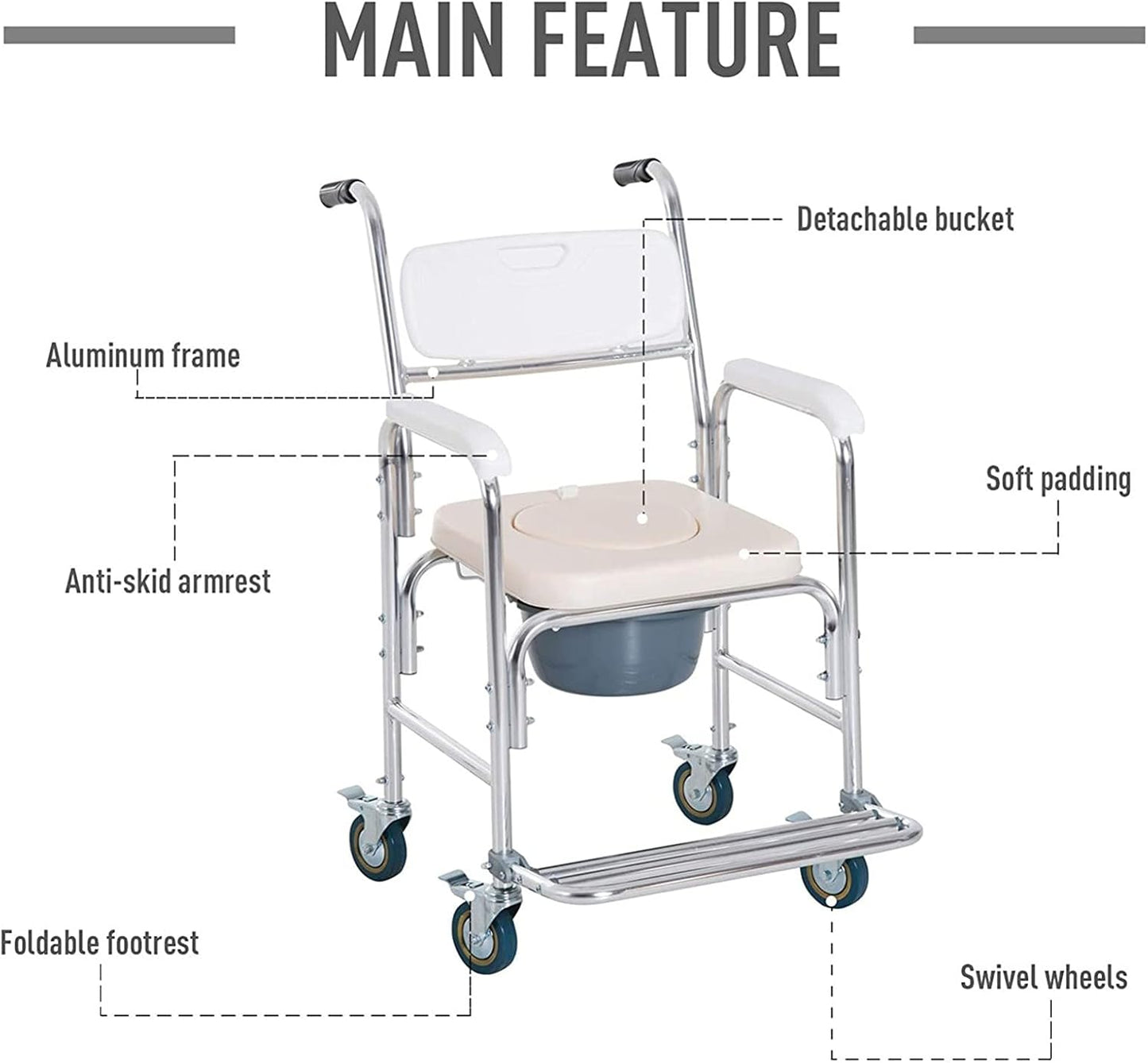 Mobile Shower Toilet Commode Chair