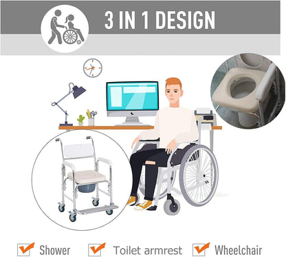 Mobile Shower Toilet Commode Chair