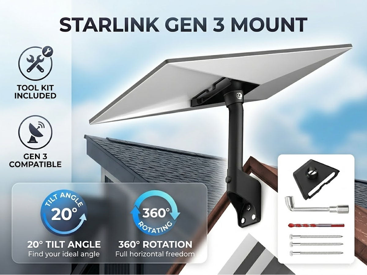 Starlink Gen 3 Mount, 360° Rotatable Roof & Wall Mount for V3 Starlink