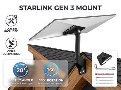 Starlink Gen 3 Mount, 360° Rotatable Roof & Wall Mount for V3 Starlink