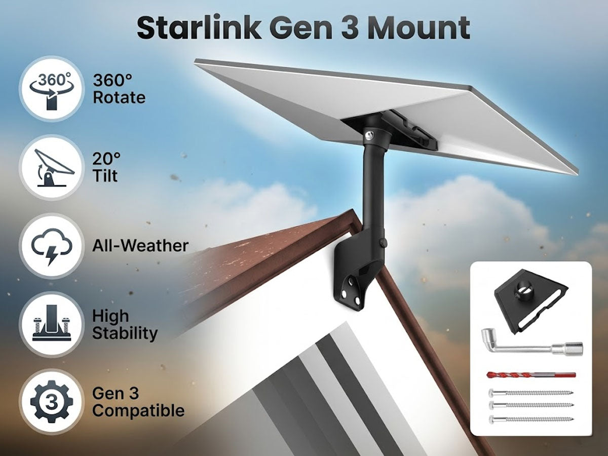 Starlink Gen 3 Mount, 360° Rotatable Roof & Wall Mount for V3 Starlink