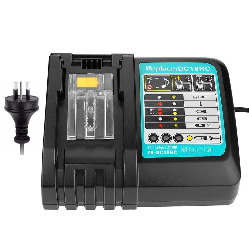 Makita battery charger DC18RC front view showing black casing
