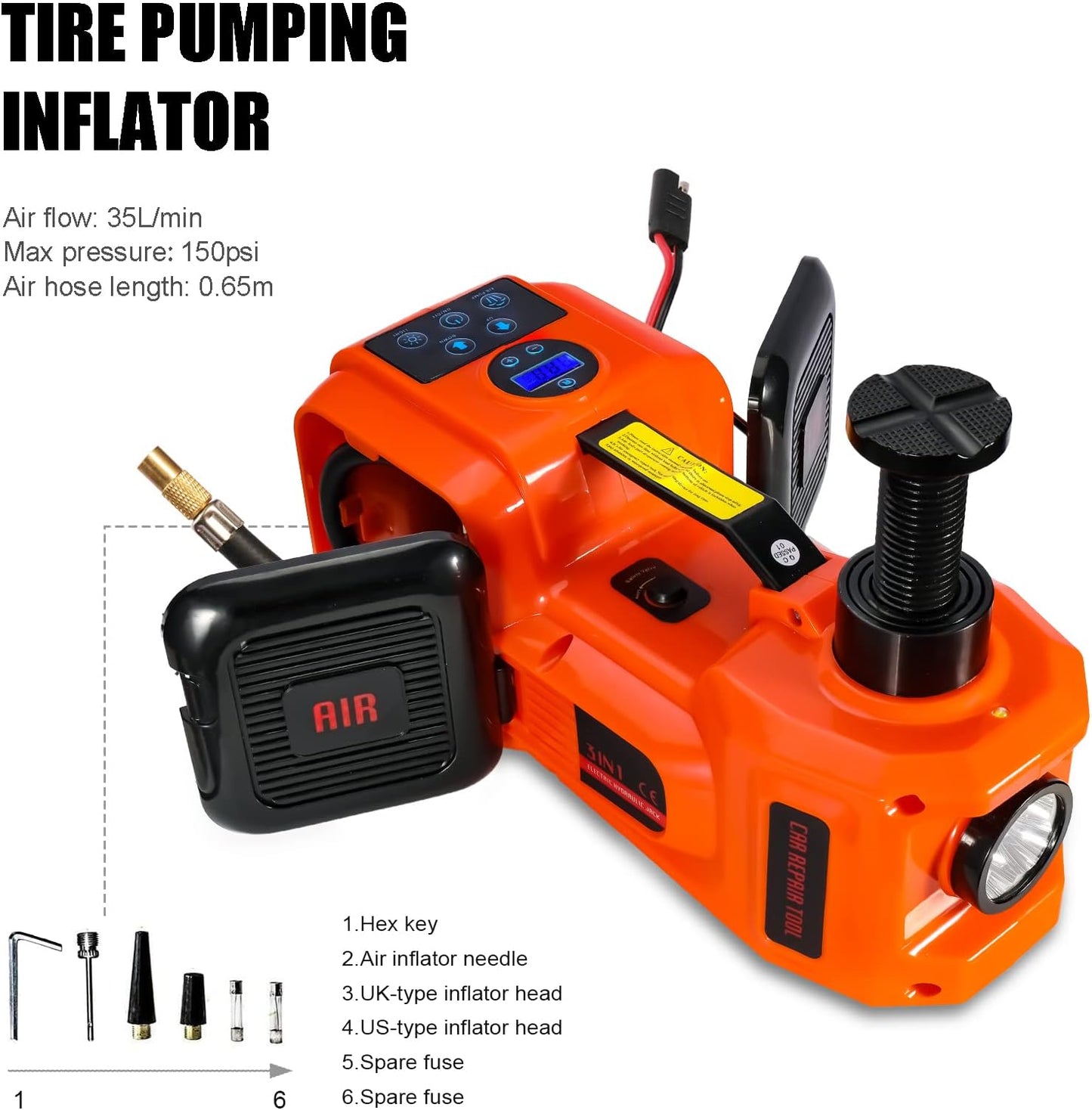 Electric Hydraulic Car Floor Jack 5 Ton 12V Built-in Tire Inflator Pump