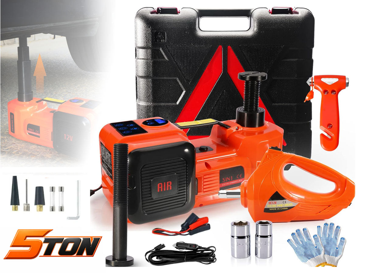 Electric Hydraulic Car Floor Jack 5 Ton 12V Built-in Tire Inflator Pump