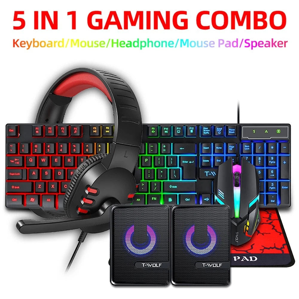 Gaming Keyboard Mouse Headphone Speaker Combo