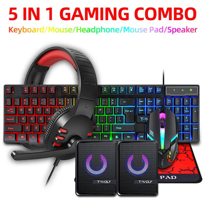 Gaming Keyboard Mouse Headphone Speaker Combo