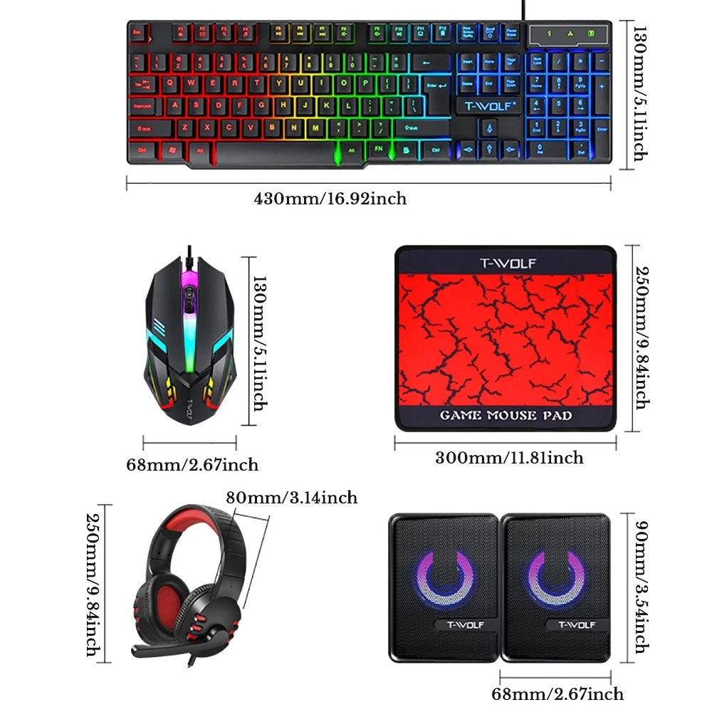Gaming Keyboard Mouse Headphone Speaker Combo