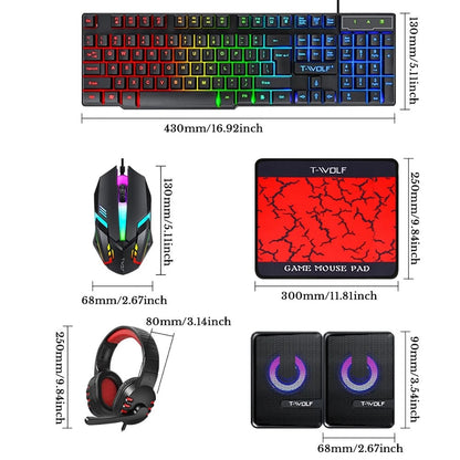 Gaming Keyboard Mouse Headphone Speaker Combo
