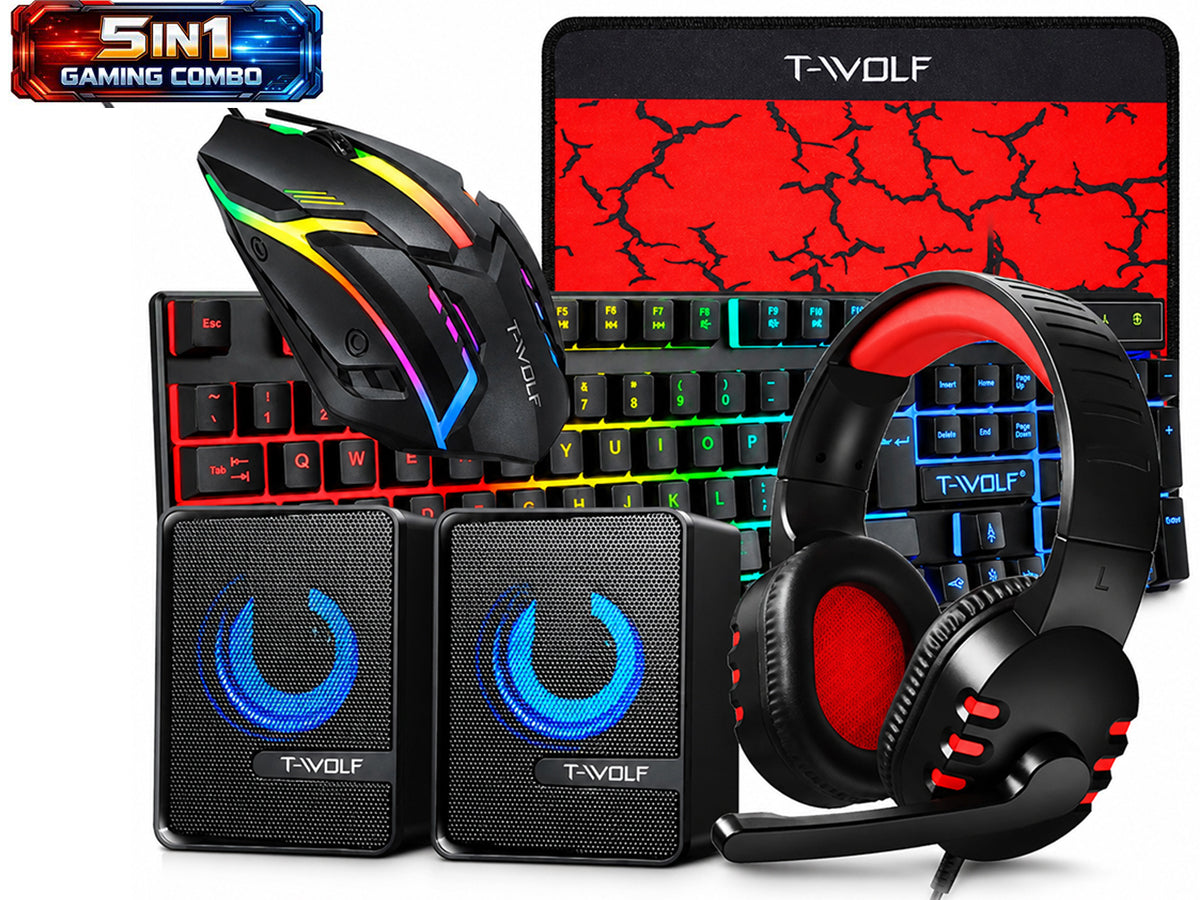 Gaming Keyboard Mouse Headphone Speaker Combo
